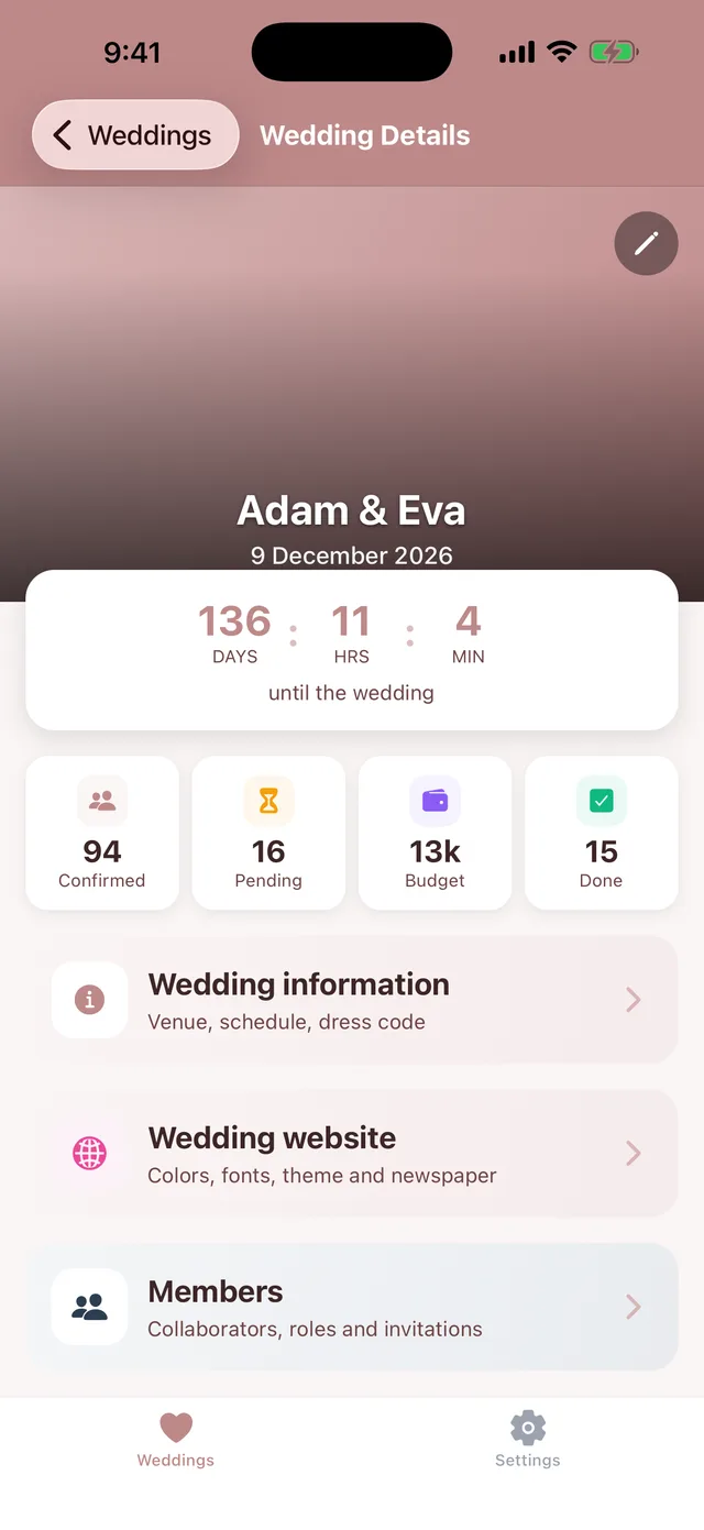 One dashboard for your whole wedding