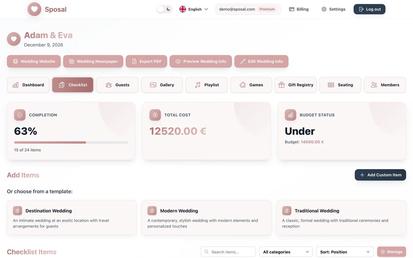 Checklist and budget in one place